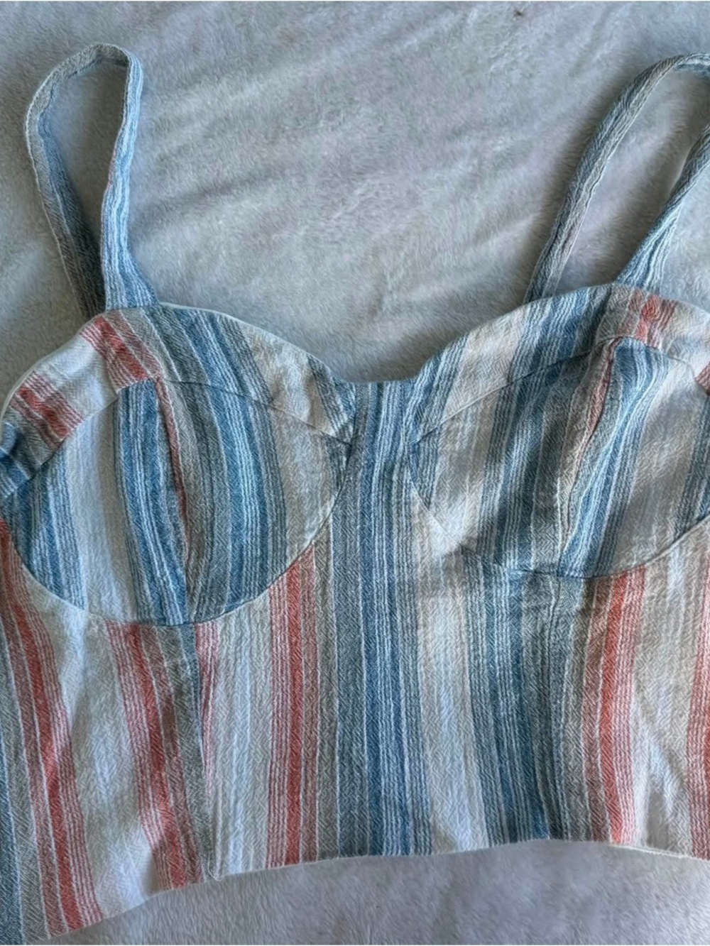 Charlotte Russe Blue, Coral & Cream Striped Corset Crop Top